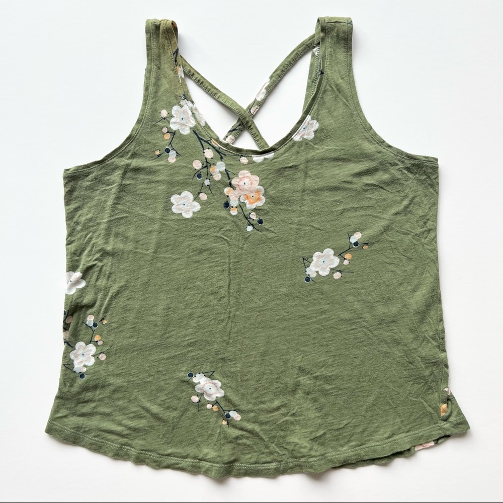 Loft Outlet Green and Multicolor Floral Tank Top, Extra Small Petite
